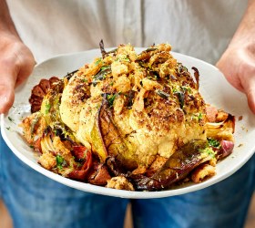 Whole Baked Cauliflower with Sage and Onion Crust