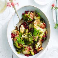 Roasted Brussels Sprouts, Crispy Pancetta and Pomegranate Seeds