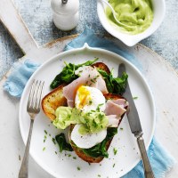 Avocado 'Hollandaise' with Eggs, Ham and Spinach