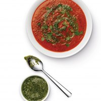 Roasted Tomato and Capsicum Soup with Salsa Verde