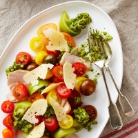 Smoked Chicken and Tomato Salad with Green Olive Salsa