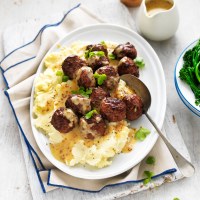 Classic Buttery Mash with Meatballs and Mustard Butter Sauce