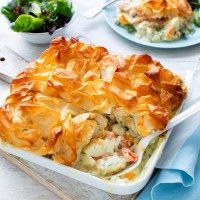 Creamy Fish Pie With Salmon, Egg and Filo Pastry