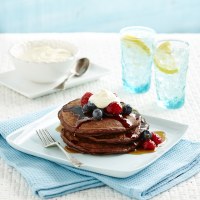 Chocolate Hotcakes with Warm Maple Berries