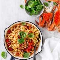 Easy As Australian Crab Linguine with Fresh Tomato, Garlic and Basil