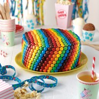 Rainbow Teacake with Vanilla Frosting and M&Ms