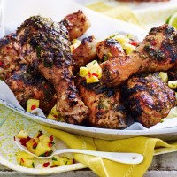 Jerk Chicken Drumsticks with Pineapple Chilli Salsa and Coconut Basmati Rice