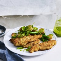 Chicken Breast Strips with Warm Potato and Watercress Pesto Salad