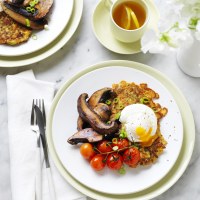 Zucchini Fritters with Portabella Mushrooms and Poached Egg