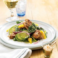 Barbecued Portuguese Quail with Baby Spinach and Mango Salad