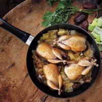 Quail Braised with Leeks and Dates