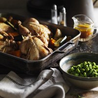 Classic Roast Spatchcock with Stuffing, Roast Autumn Vegetables, Minted Pea Mash and Gravy