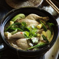 Coconut Poached Spatchcock with Asian Greens