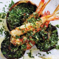 Barbecued Flat Mushrooms with Prawns