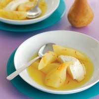 White Wine Poached Pears and Baked Ricotta