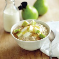 Bircher Muesli with Grated Packham's Triumph Pear, Toasted Hazelnuts and Honey
