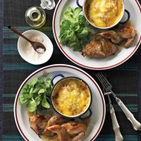 Caramelised Quail with Gratin of Potato Pear & Blue Cheese