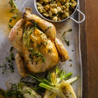 Roast Chicken with Pear Lemon And Fennel Seed Stuffing