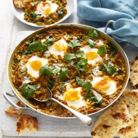 Spinach and Lentil Dhal with Baked Eggs