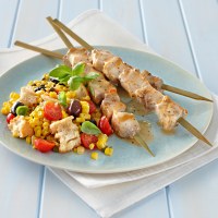 Swordfish Skewers with BBQ Corn and Ciabatta Salad