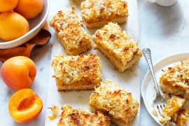 Apricot jam and coconut slice