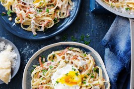 Creamy Fettuccine Carbonara with Poached Egg