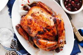 Cherry Roast Chicken with Sage Stuffing and Cherry Sauce