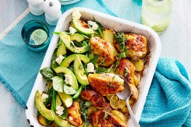 Chicken, Avocado and Crunchy Potato Tray Bake