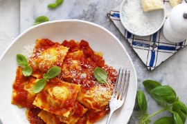 Chicken and Mushroom Ravioli with Simple Tomato Sauce