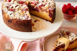Custard Cake with Raspberries