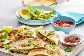 Spicy avocado egg and three cheese quesadillas