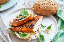 Tuscan chicken burgers with fennel slaw