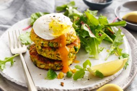 Vegetable Fritters with Poached Egg