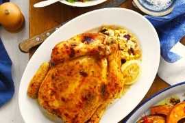 Spiced Butter and Lemon Roast Chicken with Couscous Stuffing