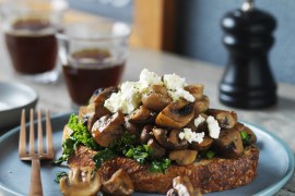 Mushrooms and Wilted Greens on Sourdough