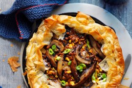Mushroom and Lentil Curry Open Filo Pie
