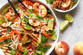 Char-grilled Peach and Prawn Pad Thai Noodle Salad