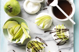 Pear Pavlova Nests with Chocolate