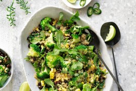 Quinoa pilaf with broccoli, black beans, corn & herbs