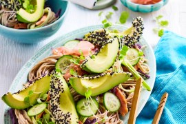 Sesame avocado and soba noodle salad