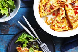 Red Capsicum and Ham Quiche with Sweet Potato Crust