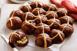 Triple chocolate hot cross bun pull apart