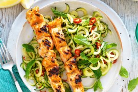 Tuscan chicken skewers with lemon, chilli and mint zoodles