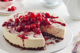 Raspberry Swirl Choc Crackle Cheesecake