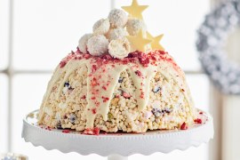 White Christmas Crackle Surprise Cake