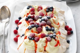 Berries and cream tray pavlova