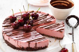 Cherry Coconut Cheesecake with Chocolate Crackle Base