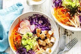 Avocado, chicken and cabbage nourish bowl