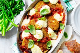 Chicken Schnitzel and Eggplant Parmigiana