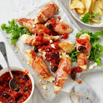 Roast Pancetta Chicken with Tomato and Olive Relish